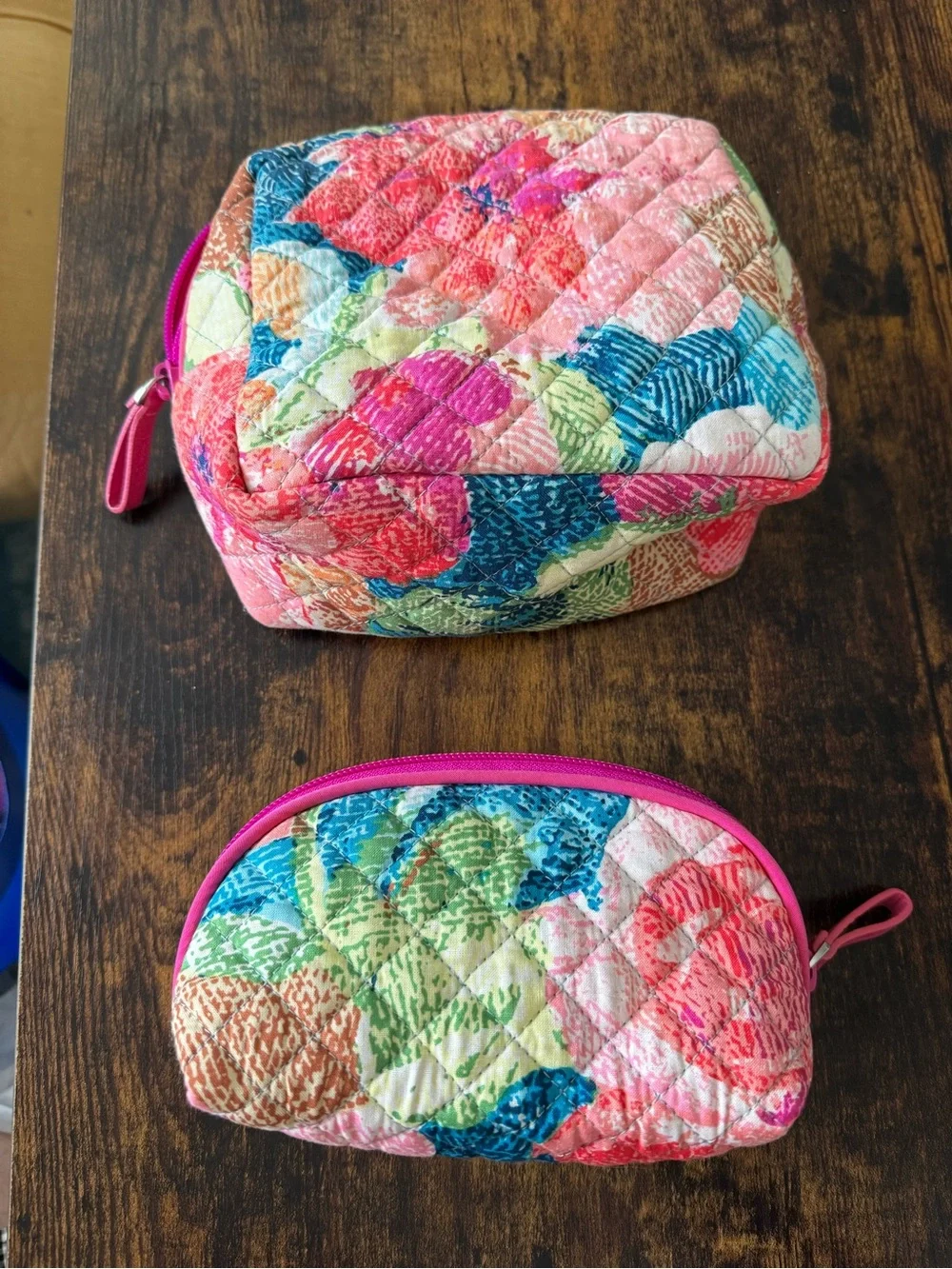 Vera Bradley 2 piece Quilted Floral Cosmetic Pouches - Pink Multicolor